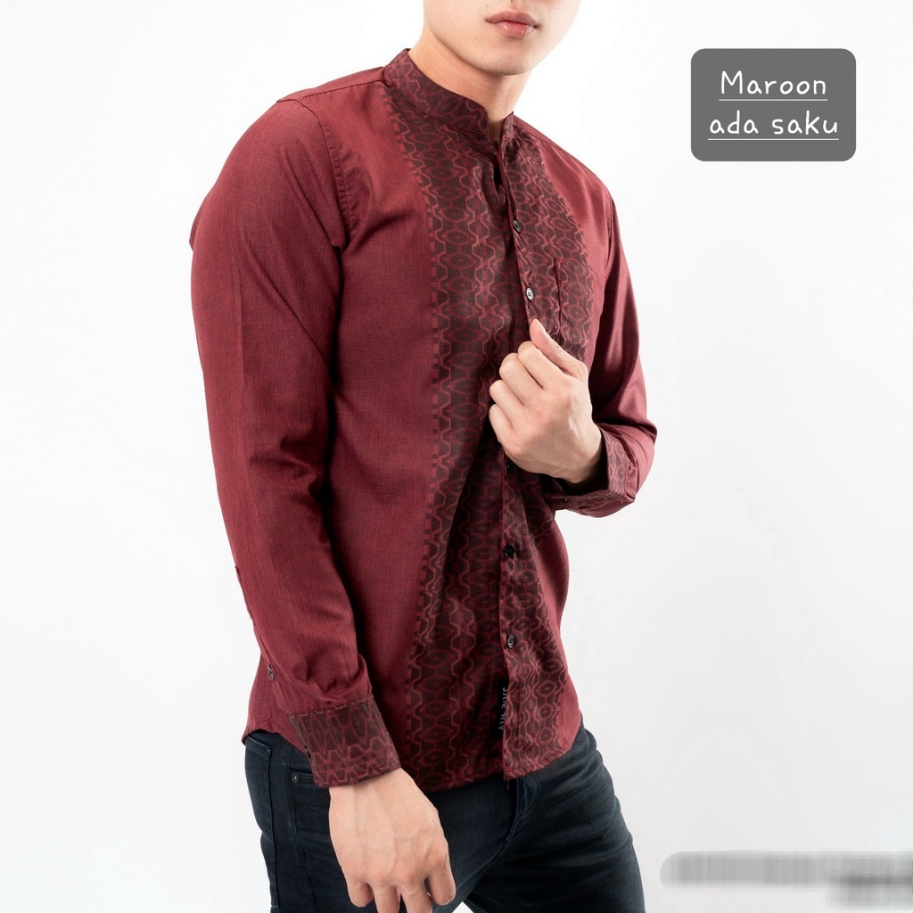 BAJU KEMEJA KOKO PRIA SLIM FIT BAJU MUSLIM PRIA LENGAN PANJANG BIru Muda