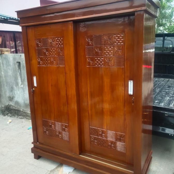 Lemari Sliding Pakaian Jati 2 Pintu Jumbo Stortitizar