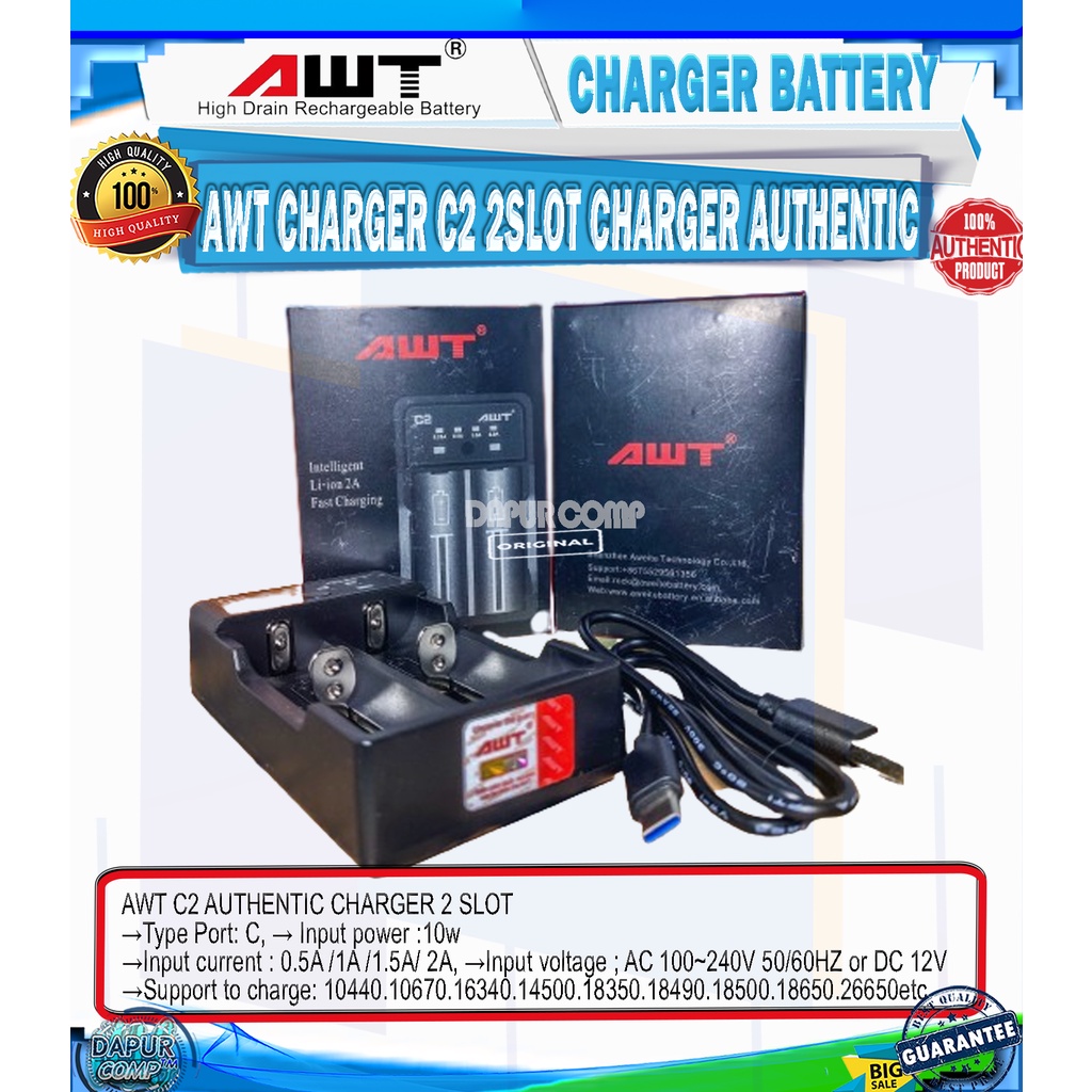 CHARGER AWT C2 2A  AUTHENTIC 100% AWT ORIGINAL 2SLOT