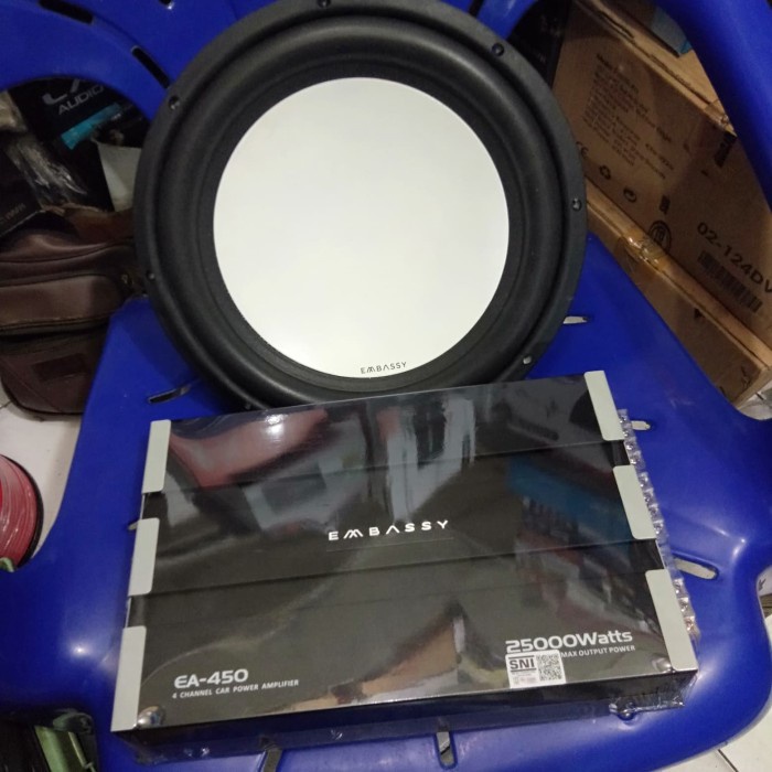 Terlaris Paket Embassy Power Emabssy Ea-450 And Subwoofer Embassy 1228W 12Inch