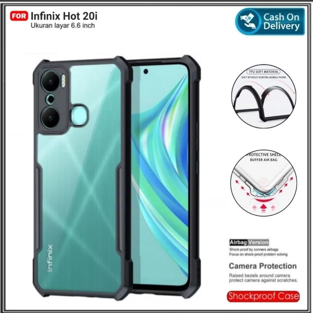 Case Infinix Hot 20i Hard Soft Fusion Armor Shockprooft TPU HD Trasnparan Acrylic Casing HP Cover DI ROMAN ACC