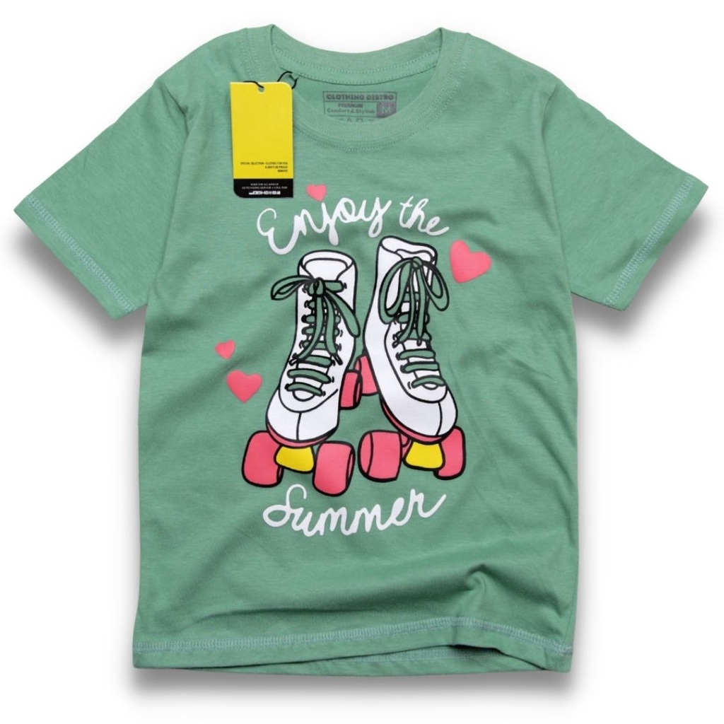 Kaos anak Distro Perempuan Lucu Motif SEPATU RODA MINT Warna Sage Atasan Anak Cewe RGKIDS