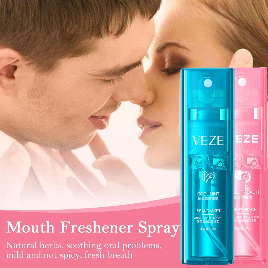 Refresh Mouth Spray Penyegar Mulut,Parfum Mulut dan Pengharum Mulut 10ml Obat Bau Mulut Penghilang -Mouth Spray Mulut Fresh untuk Menghilangkan Bau Mulut (Mint/Peach)