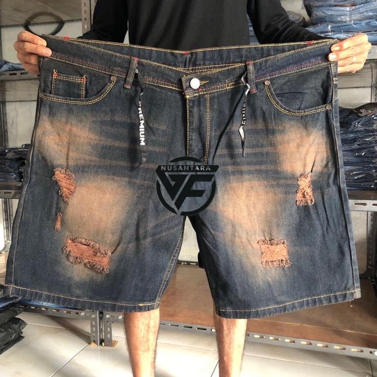 SIAP KIRIM Big size celana jeans pendek pria ripped wisker distro size jumbo 34-44