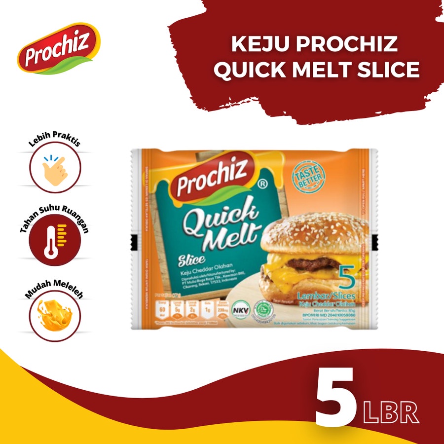 Prochiz Quick Melt Keju Cheddar Olahan Slice [Isi 5 Lembar/Slices]