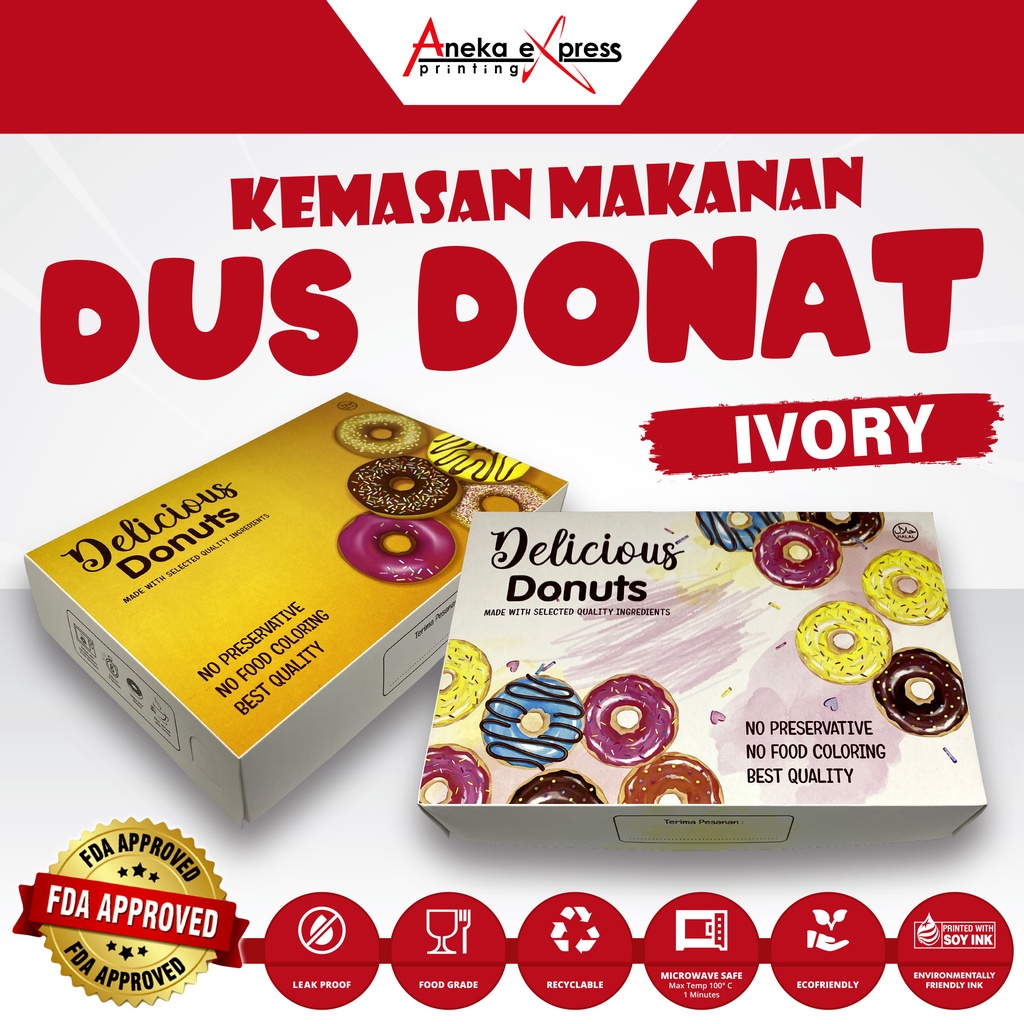 BOX DONAT ISI 6 PCS / DUS DONAT MOTIF / KEMASAN DONAT / KOTAK DONAT / WADAH DONAT / BAHAN IVORY