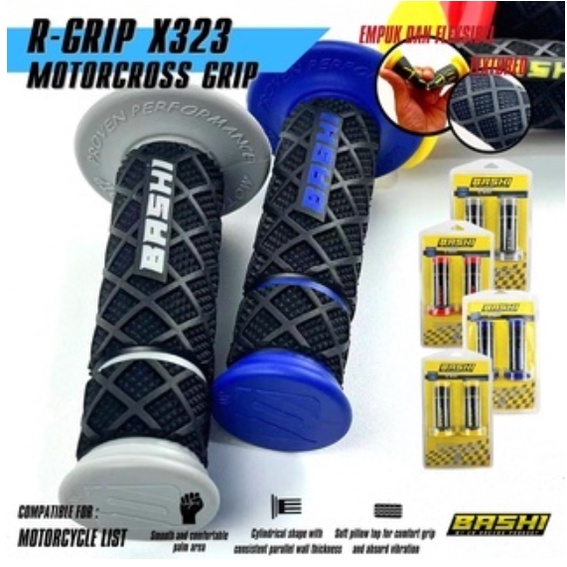 Handgrip handfat bashi R-grip X323 Anti Slip Touring kwalitas premium Tpr Motocross Empuk Fleksibel