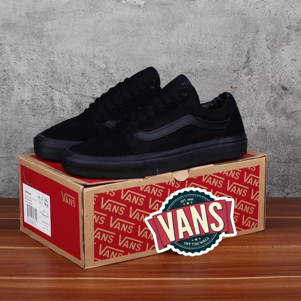 MURAH MERIAH Sepatu Pria Oldskool Full Black / Sepatu Sekolah Hitam Polos Sepatu Wanita Full Black S