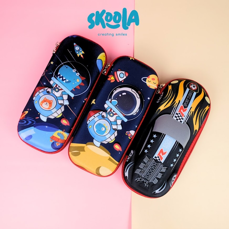 Skoola Tempat Pensil Anak Laki - Laki Hardtop 3D Lucu Spiderman Dinosaurus Rocket Astronot - Tepen