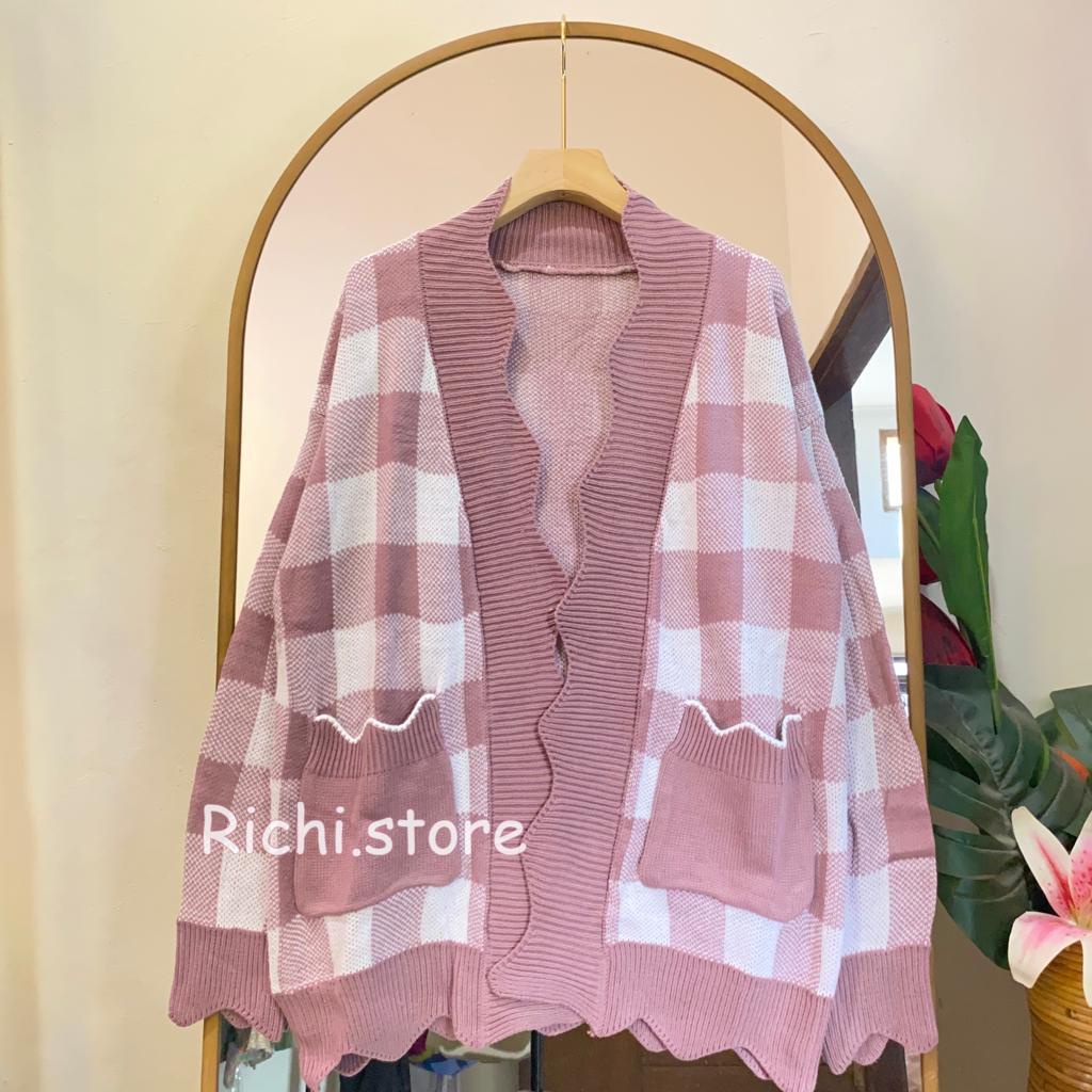 LAURA CARDIGAN RAJUT MOTIF KOTAK