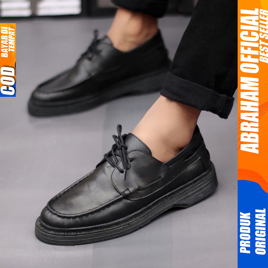 Sepatu Formal Pantofel Kulit Asli Pria Hitam Abraham Loky