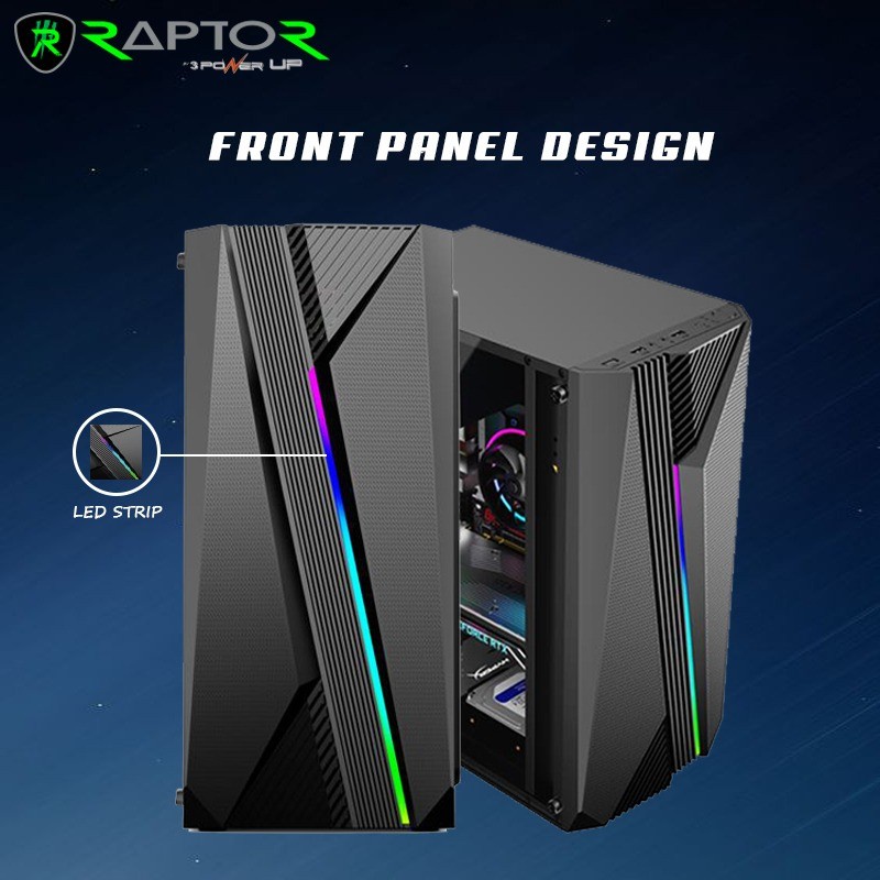 Power Up Casing Gaming Raptor 1615 Mid Tower ATX With Led Strip Effect RGB Tempered Glass