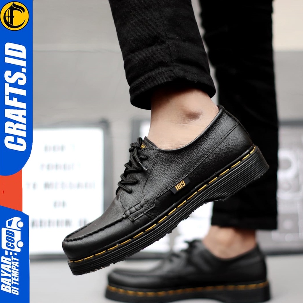 CRAFTS gond - Sepatu Formal Pantofel Docmart Kulit Asli Low Boots Kerja Hitam Pria