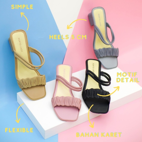 ZKS - Porto Leveling Sepatu Heels 5CM Sepatu Tali Hak Tahu Size 36 - 40 Nyaman Untuk Kerja Anti Slip Tahan Lama Porto Lady