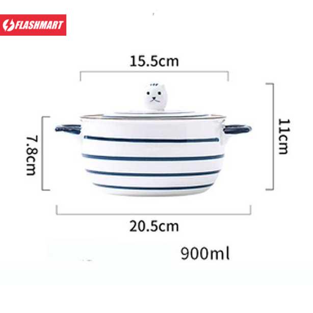 Flashmart Mangkok Keramik Bowl Japanese 20.5 cm Model Stripe - TY-745