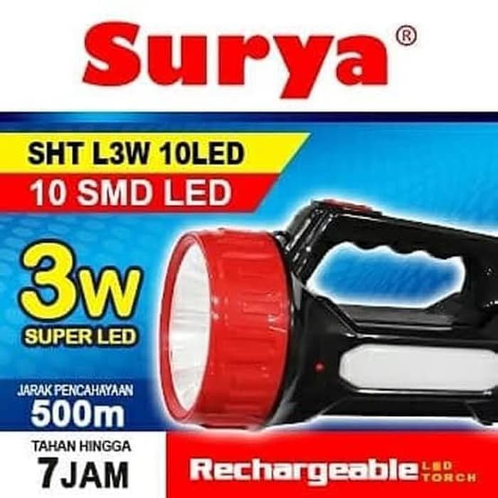 Surya Senter Lampu Emergency 2in1  SHT L3W10 SMD LED Rechargeable 6 Hours