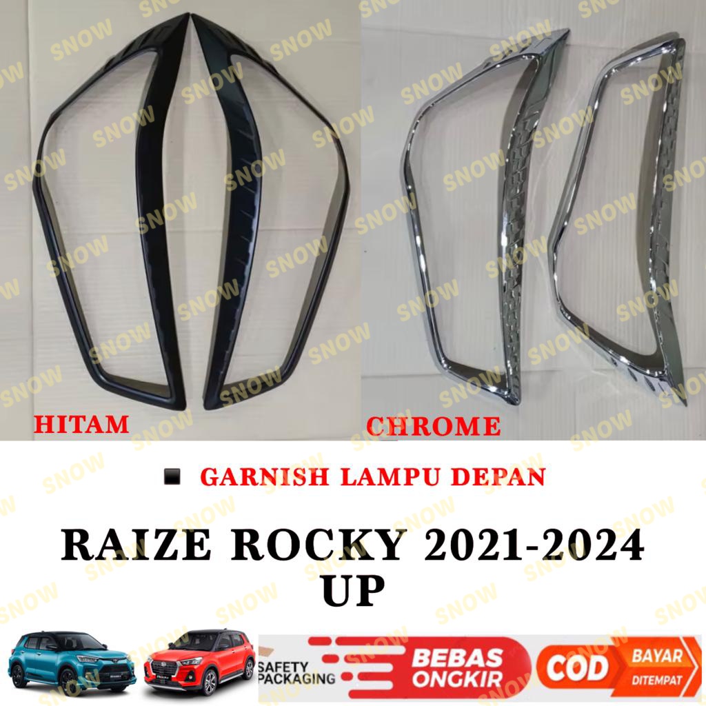 Garnish Lampu Depan Mobil Raize Rocky 2021 2023 2024 Up Hitam Chrome