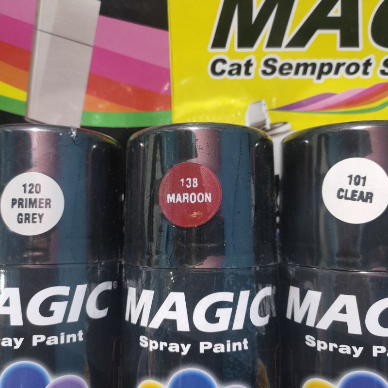 Pilok Pilox Cat Semprot Magic Paket Lengkap 3 Kaleng 300cc Paketan Merah Hati Maron 138 Primer Grey Epoxy 120 Clear Pernis Glossy Mengkilap 101 Spray Paint