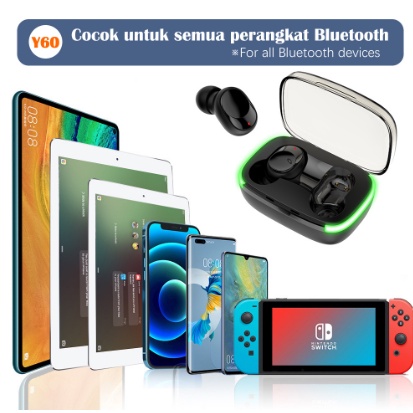 Y60 tws earphone bluetooth with mic Sport Waterproof Headset gaming Bluetooth 5.1 Touch Control HiFi Stereo Portable