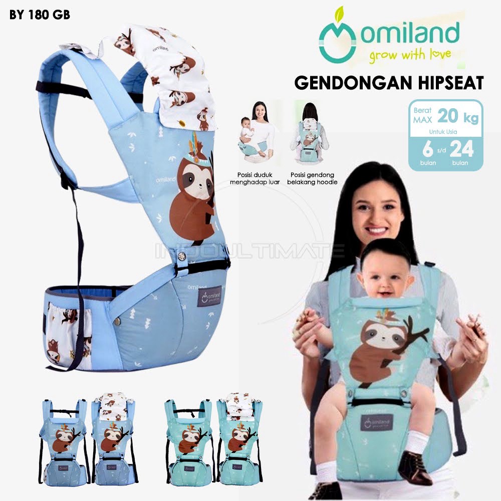 *NEW* Omiland Gendongan Bayi Samping + Topi / Gendongan Bayi Hipseat - Panda / Sloth / Rainbow / Alpaca Series