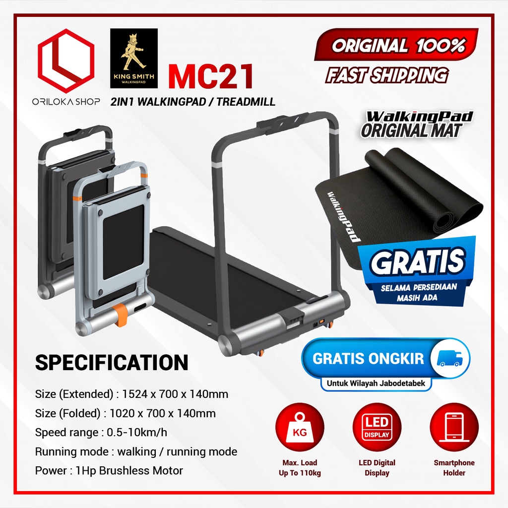 Kingsmith MC21 WalkingPad Foldable Zwift Treadmill - Garansi Resmi