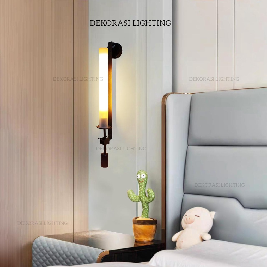 Lampu dinding kaca panjang gold hitam minimalis 2lampu cafe hias dekor