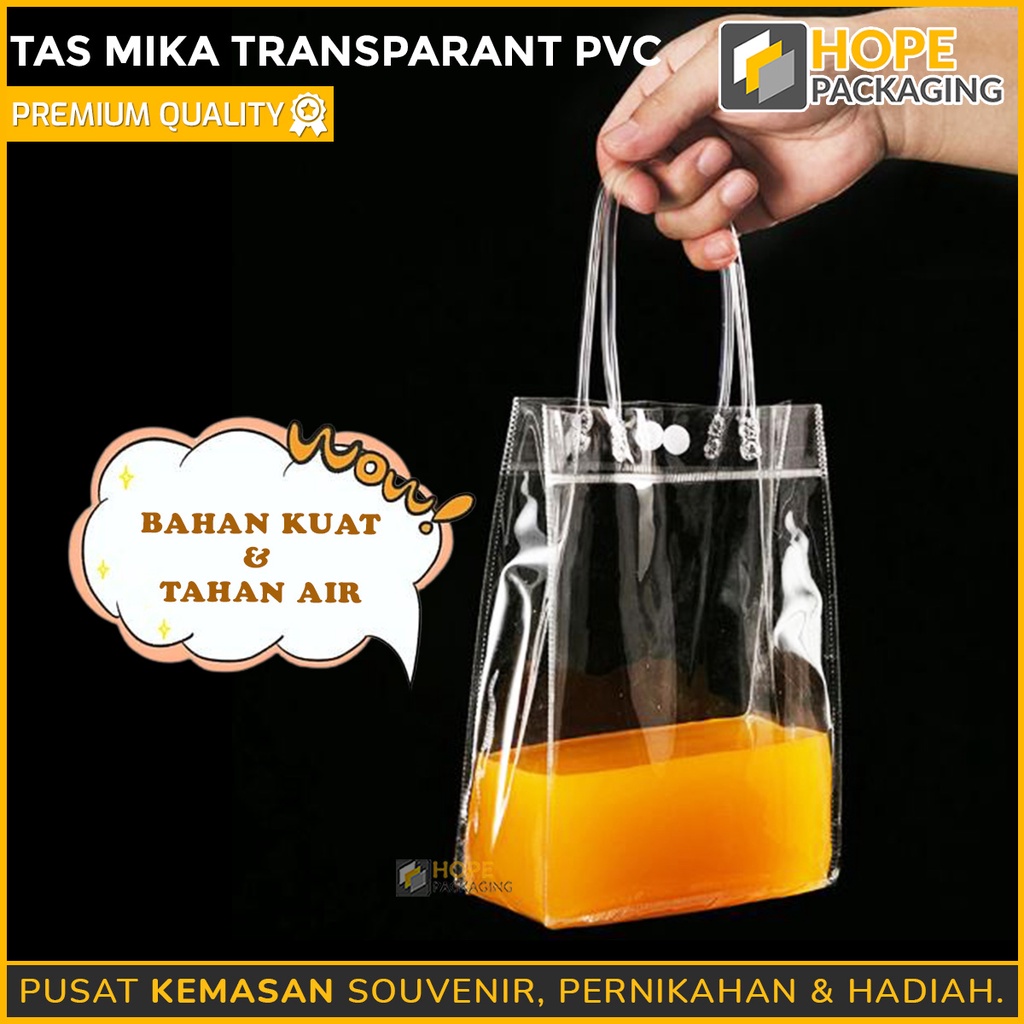 Tas Mika Transparant PVC Polos Goodiebag Hampers Souvenir Ulang Tahun Transparant Bening Murah Tas Tenteng