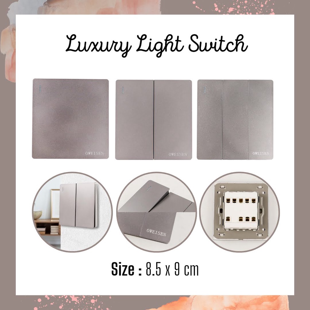 Cetekan Lampu Saklar Lampu 2 Arah Modern Elegan Aesthetic Frameless Luxury Panel Switch Rumah Kantor Cetekan 2 Arah Atas Bawah 1/2/3 Tombol