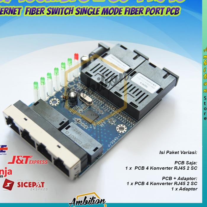 ✦ Konverter Ethernet Switch 4 Rj45 2 SC Fiber 10 / 100M PCBA Fiber Optik ✺