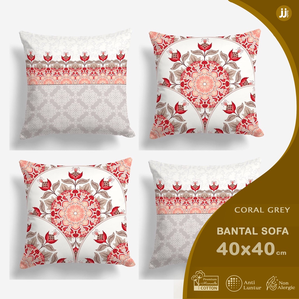 BANTAL SOFA PRINT MOTIF ABSTRAK CORAL GREY 40X40 CM