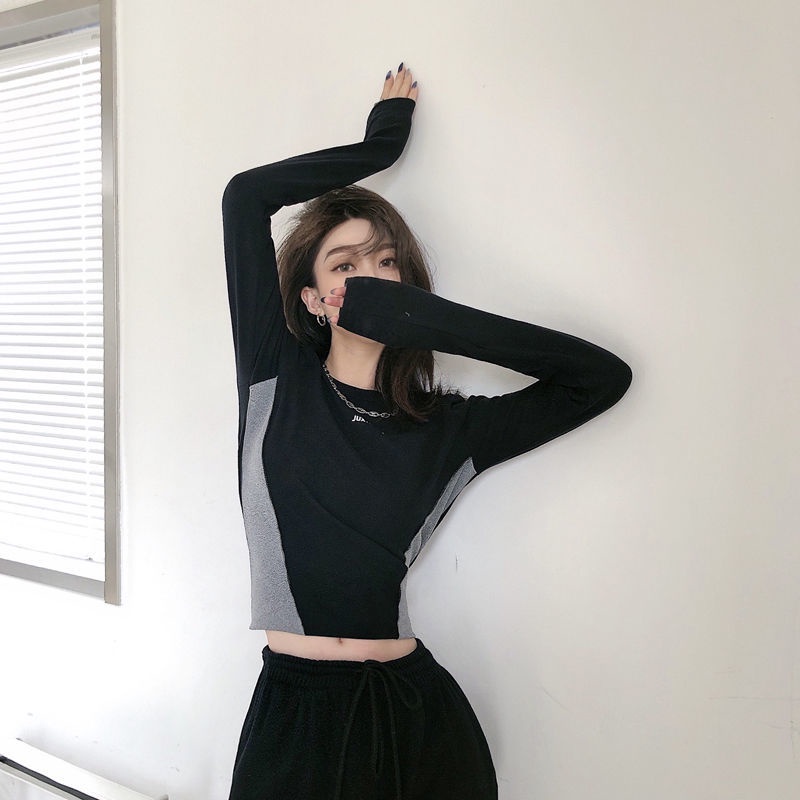 Red Versi Korea dari musim semi dan musim gugur yang baru dengan desain ceruk rasa all-match tops bottoming kemeja gaya asing budidaya diri slim lengan panjang t-shirt wanita
