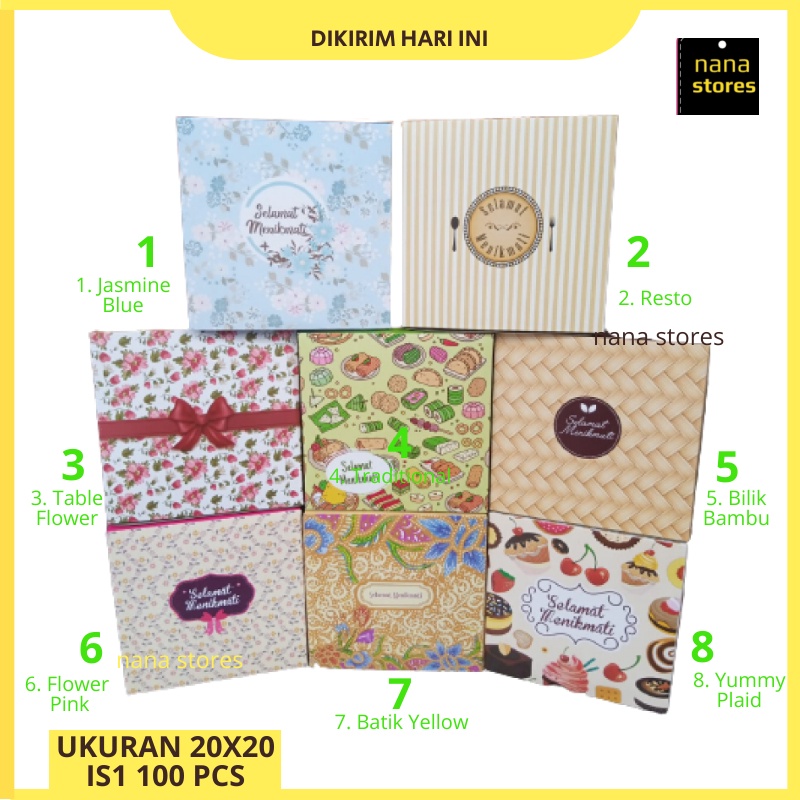 100 Pcs Dus Nasi, Kotak Nasi, Box Nasi, Dus makanan, Dus Catering, Dus Modern Ukuran 20x20