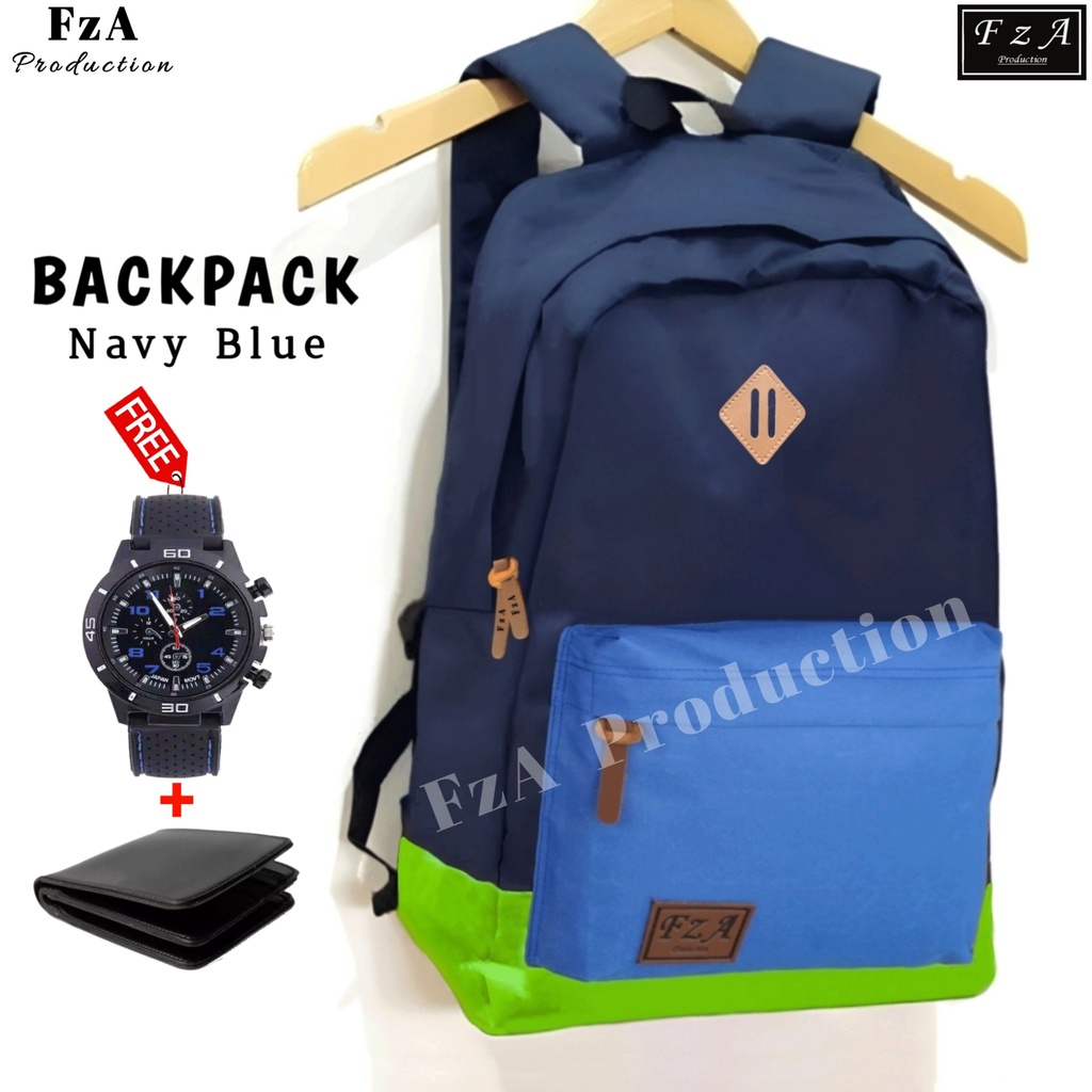 Tas Ransel Gendong Laptop Distro Sekolah Kuliah Pria Wanita Backpa ck  Murah Original FzA FREE Jam Tangan Dompet