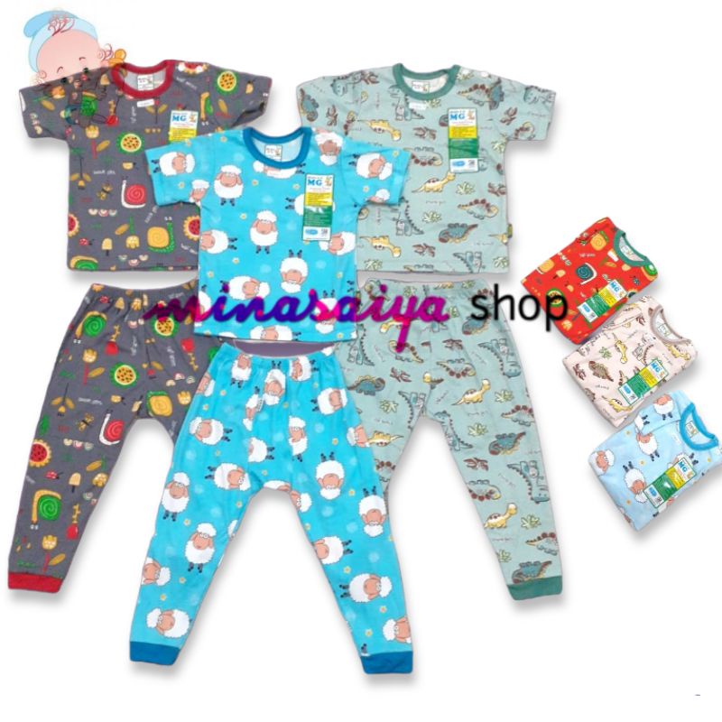 MOMS GIFT Setelan Bayi SNI Lengan Pendek Celana Panjang CPR Kancing Pundak Print Warna Uk. S - XXL