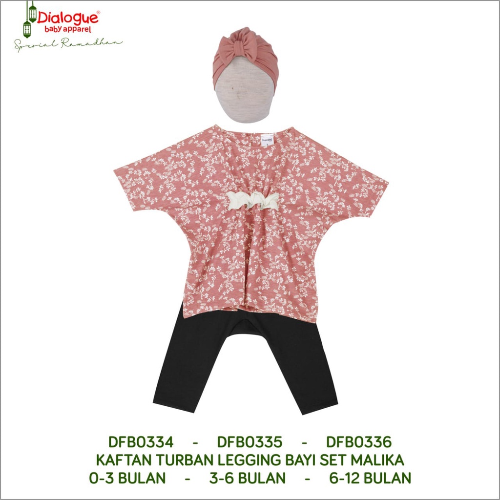 Dialogue Baby Baju Bayi Muslim Kaftan Turban Legging Bayi Set Malika - Baju Bayi Muslim Set 0-12 Bulan - DFB0334 DFB0335 DFB0336