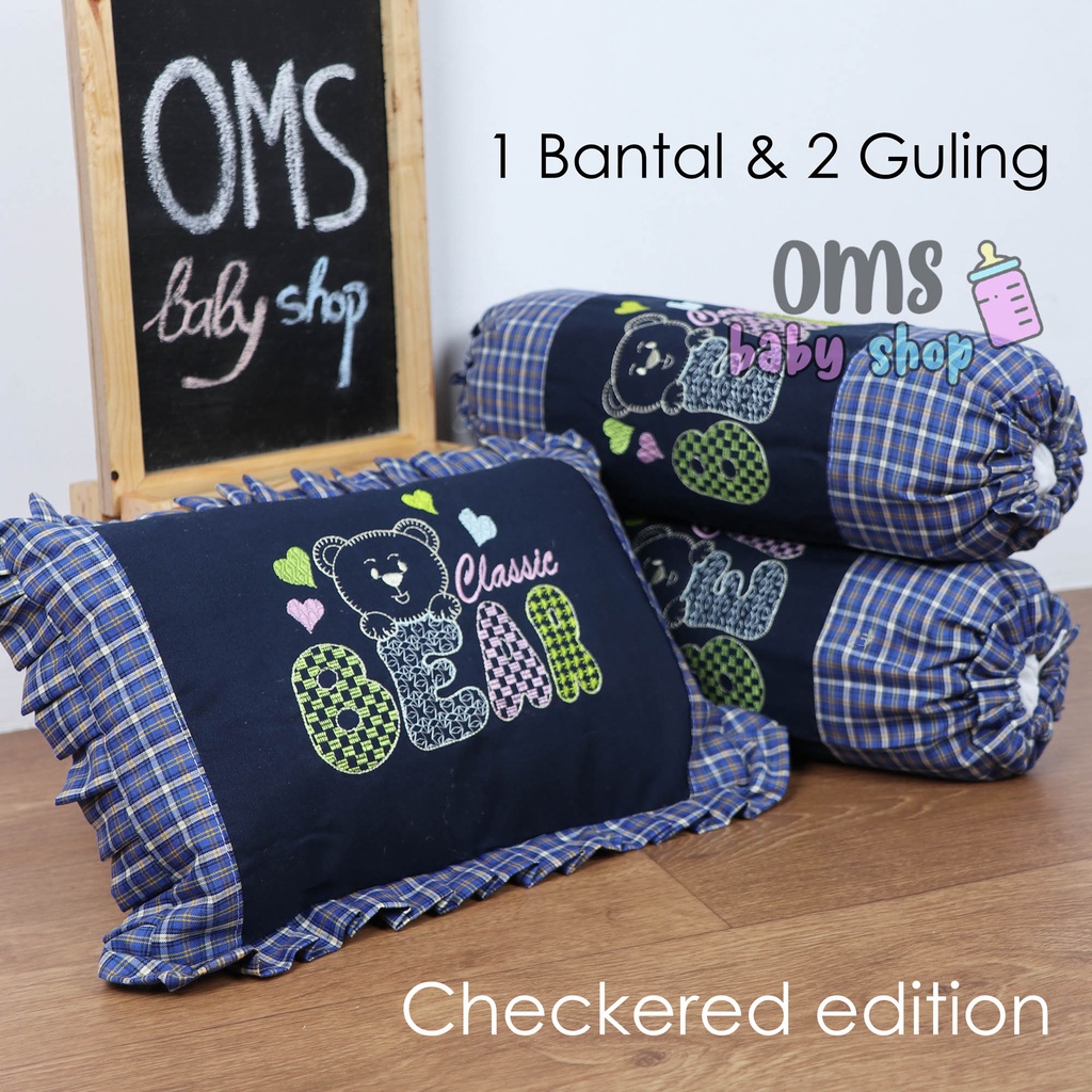 [ FREE TAS MIKA ] [ CHECKERED EDITION ] Bantal Guling Bayi Set Premium Quality By OMS Babyshop / Baby Pillow Set