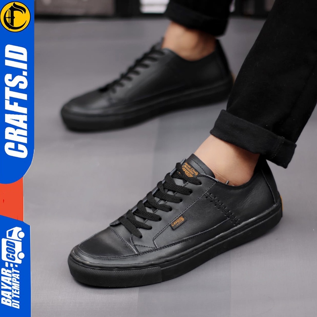 Sepatu Sneakers Pria Sepatu Casual Pria Kulit Asli Sepatu Kerja Kuliah Kondangan Sepatu Hitam Pria CRAFT DANTEZ