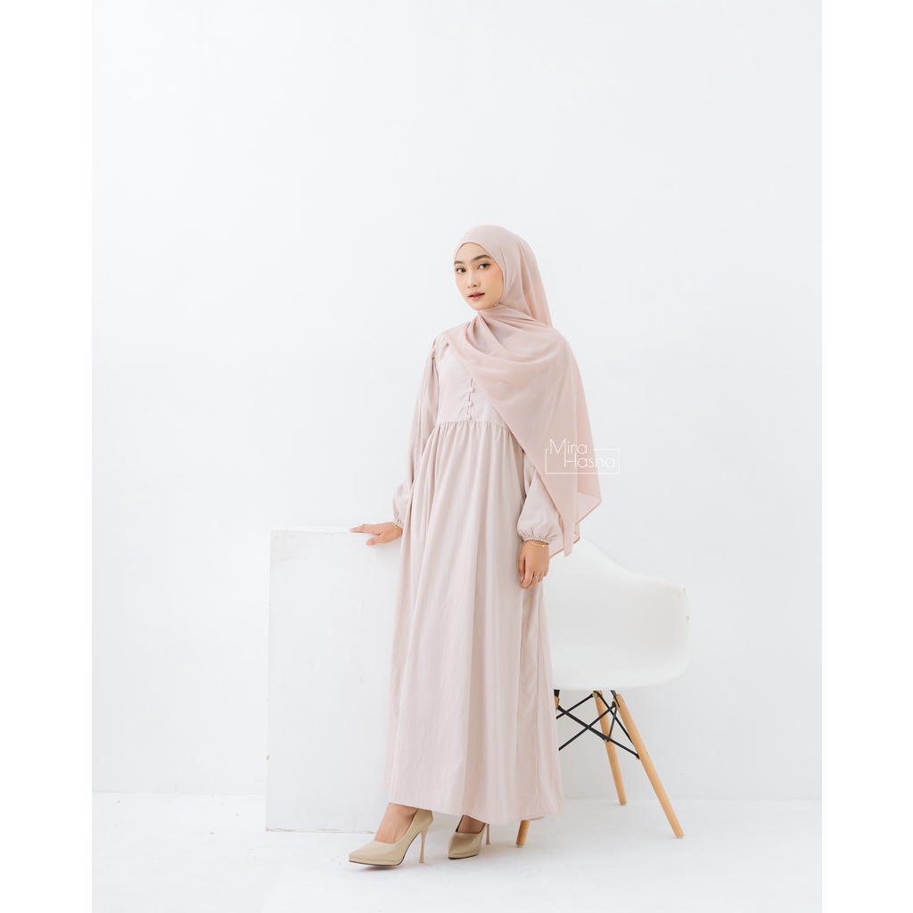 Nayara Dress Latte | Dress Katun | Dress Premium | Gamis Syari Ivory