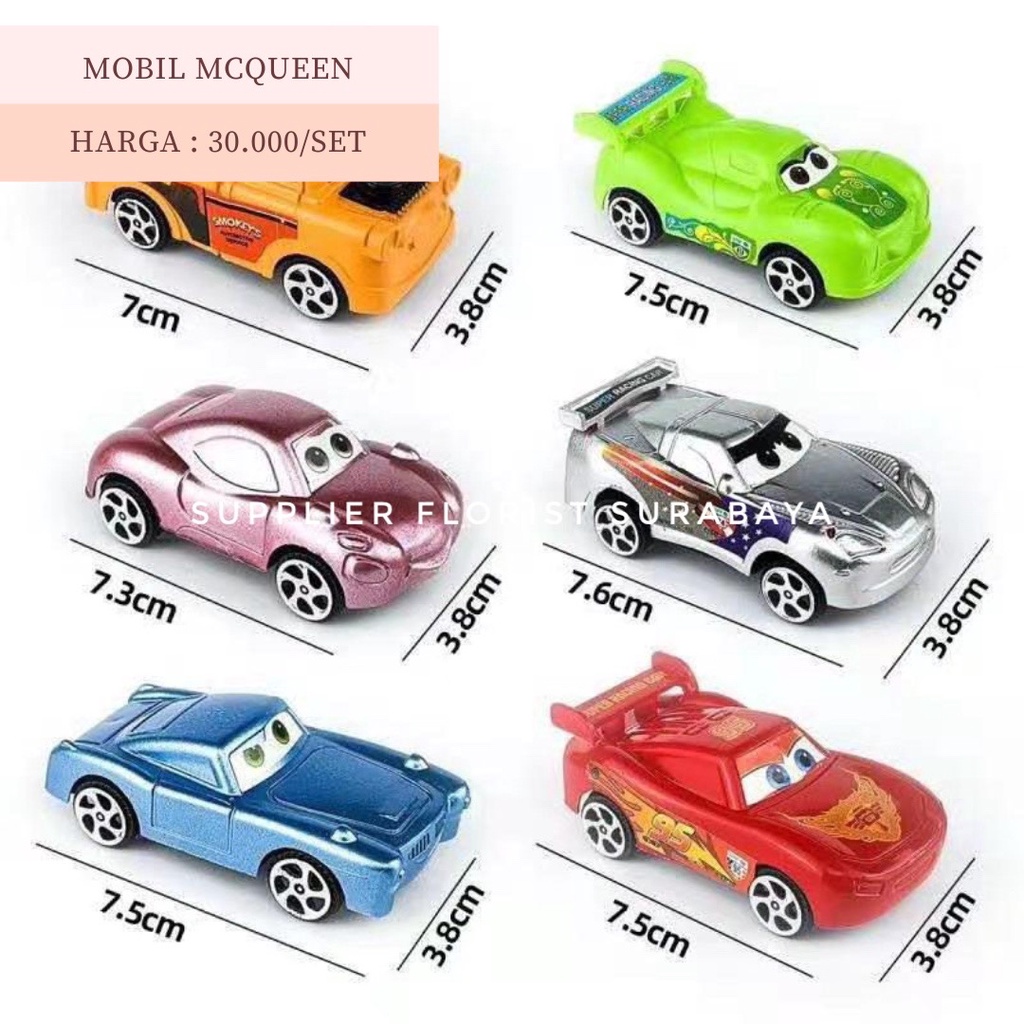 [1 SET ISI 6] MINIATUR TART MCQUEEN MOBIL MOBILAN ANAK LAKI LAKI DEKORASI KUE ULANG TAHUN ANAK COWOK ANAK LAKI MOBIL MAC QUEEN BAKERY DIY HIASAN CUPCAKE HIASAN TART ULTAH