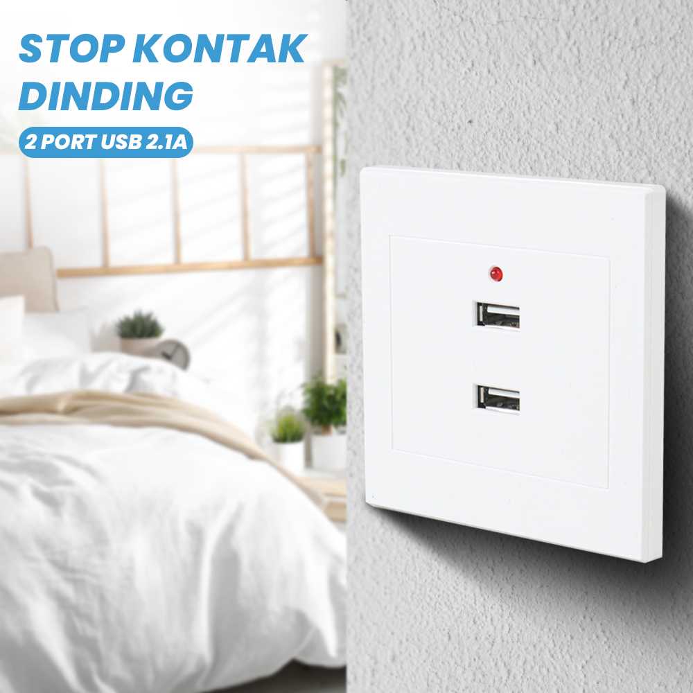 (BISA COD) FTIHSHP Stop Kontak Dinding 2 Port USB Wall Socket 2.1A - ES-USB-2