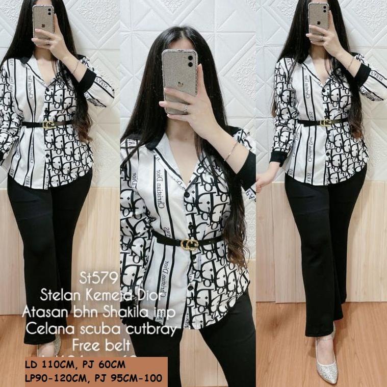 MURAH MERIAH SETCEL/ ONESET KEMEJA MOTIF Printing termurah/ setelan kantor wanita