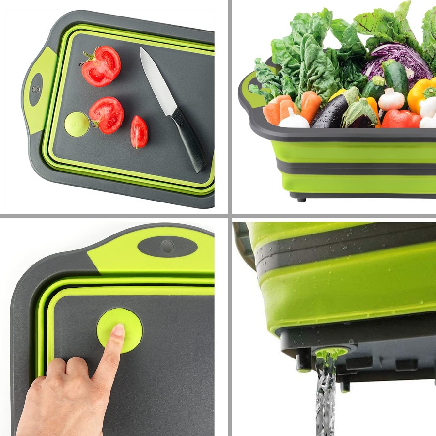 Ember Lipat Wadah Cuci Buah Sayur / Talenan Chopping Board / Talenan Dapur / Baskom Lipat / Rak Cuci Piring