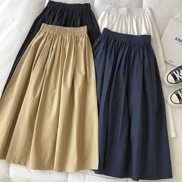 TERPERCAYA ROK JACKLYN SKIRT HS KATUN LINEN PINGGANG KARET Rok Wanita Terbaru 2023 Rok Katun Skirt P