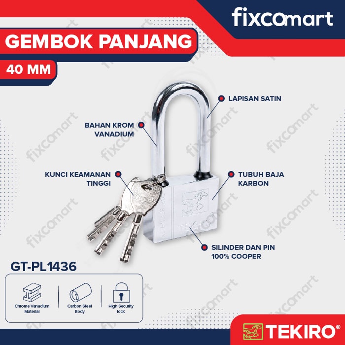 Tekiro Gembok Leher Panjang 40 Mm / Tekiro Padlock Long