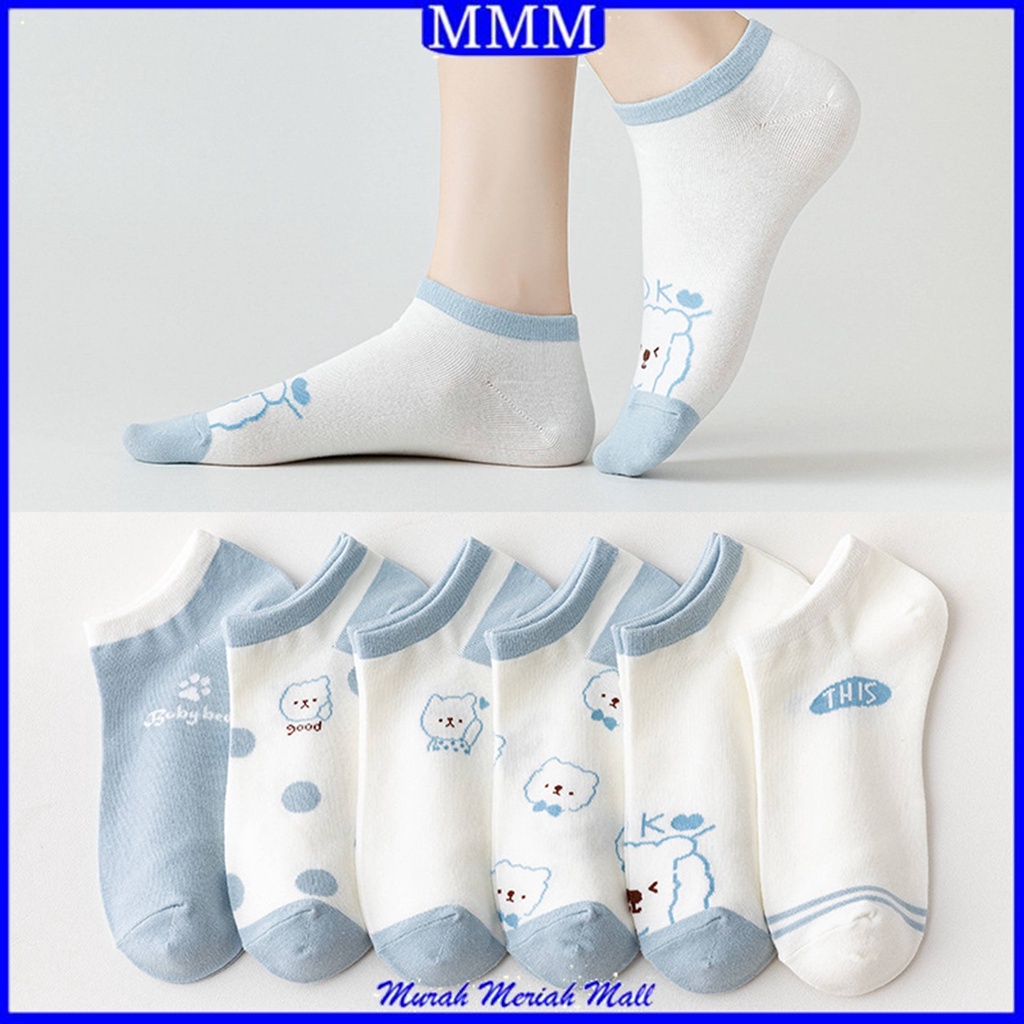 MMM Kaos Kaki Wanita Motif Beruang Biru Muda 6587 Kaos Kaki Pendek Fashion Korean Unisex Semata Kaki Blue Bear Socks Import Ankle Socks Korean Model Simple Cute