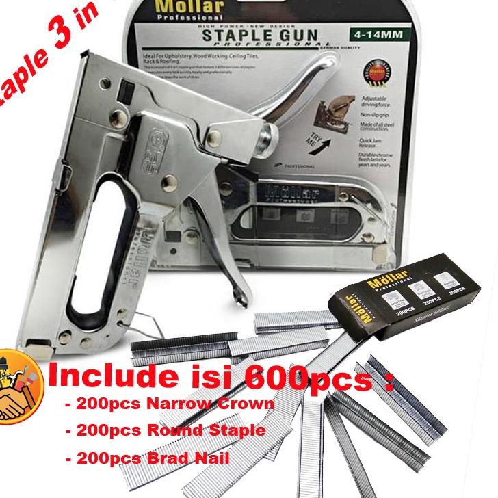 

❋ Staple Gun Tembak Tacker Staples Stepler Hekter mollar 3in1 jok kulit kardus ✭