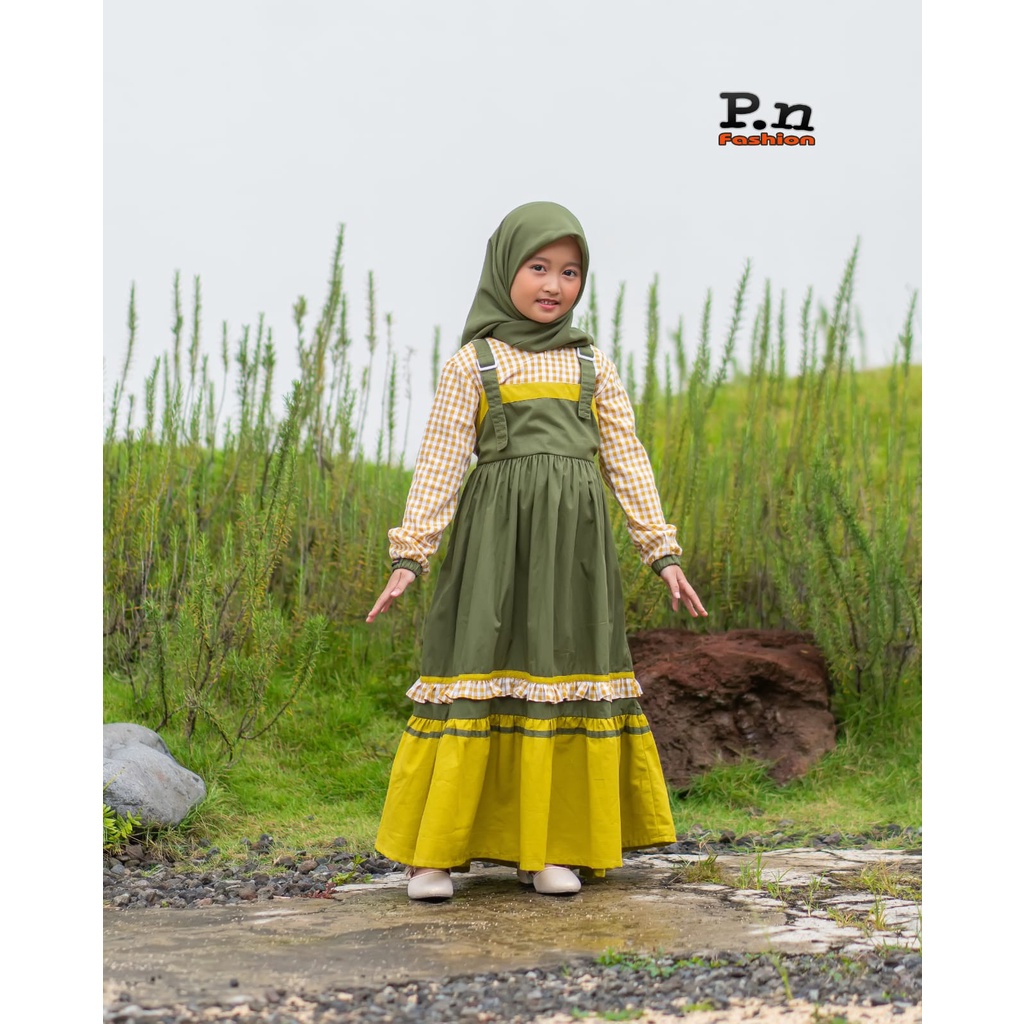 Pn Fashion Gamis Anak 1603 Hijau / Sarimbit Pn Fashion / Gamis Anak Kekinian