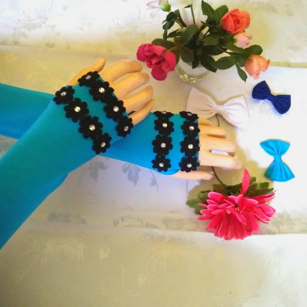 ㅀ Handsock Jempol Fringlles/Handsock Renda Bunga Hitam Spandex Baloon /Manset Tangan Jempol Flower T