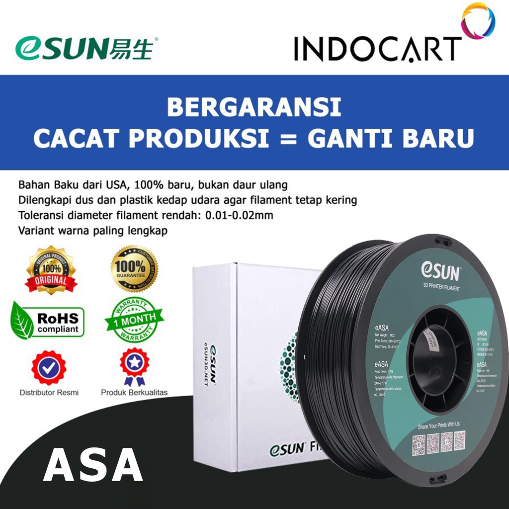 INDOCART Tinta Filamen 3D Printer Filament eSUN eASA 1.75mm 1kg