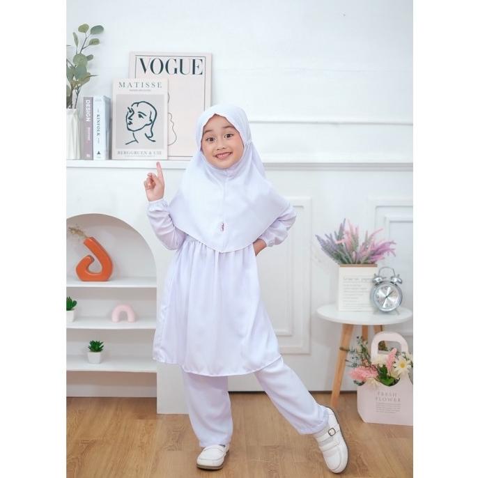 Setelan Baju Muslim Anak Perempuan Busana Muslim Putih Anak Perempuan